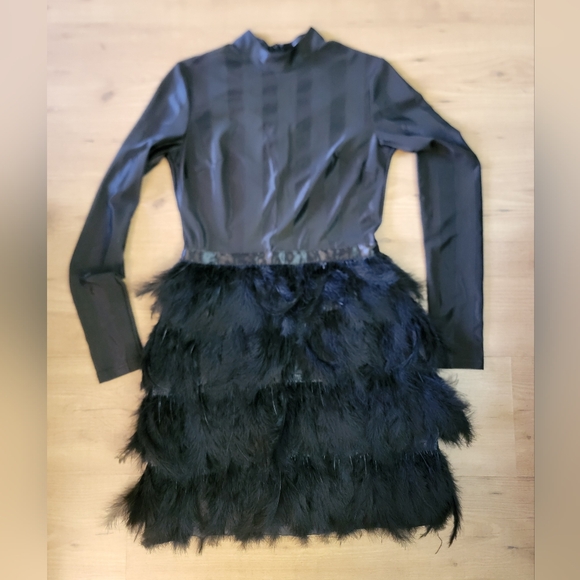 PrettyLittleThing  Black Feather Bottom Dress - Picture 7 of 14